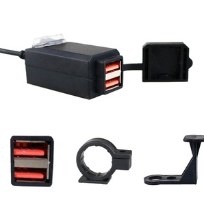 バイク USB電源 2ポート 防水 クイックチャージ QC3.0 DC12V 急速充電 ハンドル ミラー 取り付け スマホ 携帯 充電 給電の画像1