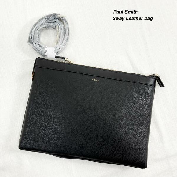 ＜未使用!!＞■Paul Smith ポールスミス 2way レザー クラッチ ショルダーバッグ 斜めがけ 普段使い お洒落 大きめ 使いやすい ブラック