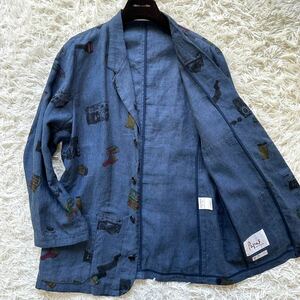 [ прекрасный товар редкий L размер ] Papas tailored jacket linen100% общий рисунок камера плёнка Anne темно синий индиго Papas мужской весна лето голубой 48