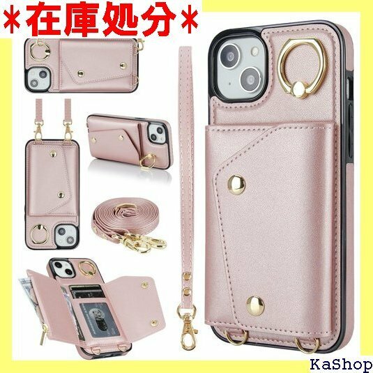 スマホカバー アイフォン13ケース 手帳型 PU革 カ ne 13 携帯カバー 肩がけ 首掛け 斜め掛け-ピンク 995