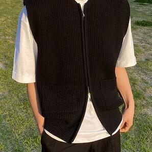 カジュアル ニット ベスト メンズ 無地 前開き 袖なし セーター ゆったり 学生 秋冬 韓国風 X564の画像4