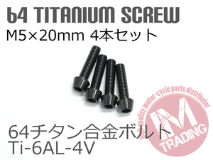 64チタン合金ボルト M5×20mm P0.8 4本セット テーパーキャップ ゆうパケット対応 ブラック 黒 Ti-6Al-4V GR5