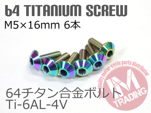 64チタン合金スクリーンボルト M5×16mm P0.8 6本セット ゆうパケット対応 焼き色付きTi-6Al-4V GR5 カウルボルト