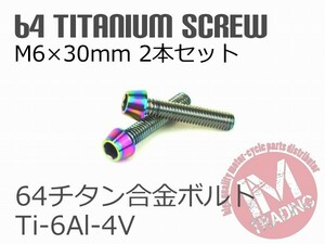 64チタンボルト テーパーキャップ M6×30mm P1.0 2本セット 焼き色あり ゆうパケット対応 Ti-6Al-4V