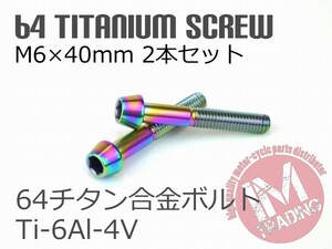 64チタンボルト テーパーキャップ M6×40mm P1.0 2本セット 焼き色あり ゆうパケット対応 Ti-6Al-4V ハンドル周りにお勧め