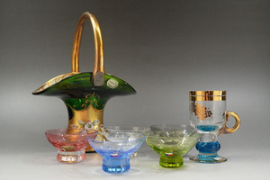 [725]BOHEMIA|bohe mia стекло суммировать посуда для сакэ 5 покупатель ваза для цветов Mini корзина стакан Чехия производства наклейка есть украшение зеленый синий чёрный розовый 