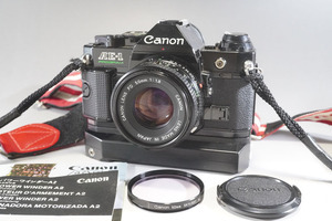 1円~【743】CANON／キャノン　AE-1 PROGRAM　／LENDS　CANON　LENS　FD　50mm　1:1.8　■POWER WINDER A2／パワーワインダーA2