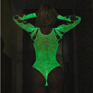 今季新作 6633 夜光UV蛍光グリーン ロングスリーブレオタード サイド穴あきコスプレ衣装ナイトウエアの画像2