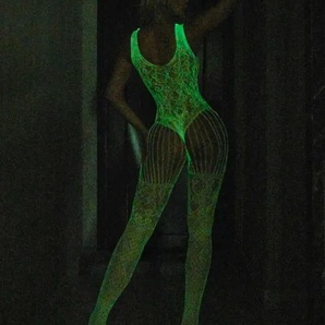今季新作 6608 夜光UV蛍光グリーン 肩ショルダータイプサスペンダーボディストッキング 穴あきコスプレ衣装ナイトウエアの画像2