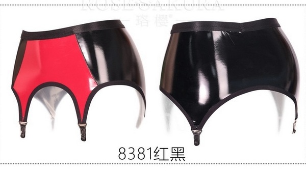 送料無料・新作　ROSESAKURA・8381　RED・BLACK　PUエナメル光沢クラシック/レトロデザイン4バックル　ガーターベルト 