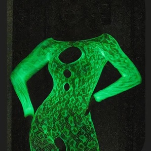 今季新作 6618 夜光UV蛍光グリーン ロングスリーブタイプボディストッキング 穴あきコスプレ衣装ナイトウエアの画像3