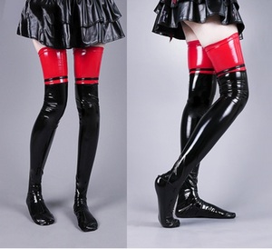  most new work M size black red PU enamel lustre finishing knee-high height stockings costume play clothes 8040-26