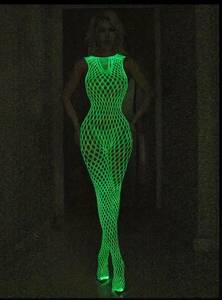  this season new work 6609 night light UV fluorescence green no sleeve BIG net body stockings hole costume play clothes Night wear 