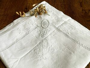  France antique initial PD French knot hand embroidery pillowcase pillow case Delon Work 