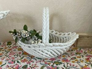  France antique ceramics. basket white . flower . basket type case 