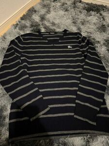 新品1円～ 定価14万超 Lサイズ 極美品 Burberry BLACK Label 高級コットン　メンズ サマー ニット ブラック 長袖 春夏 大きいサイズ