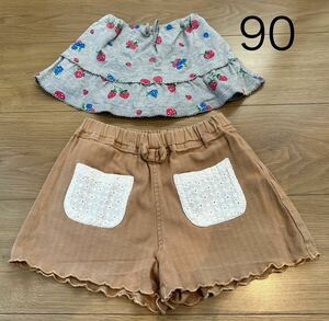 女の子　ショートパンツ　90 ズボン　キッズ　3can4on スカート　キュロット キュロットスカート 子供服