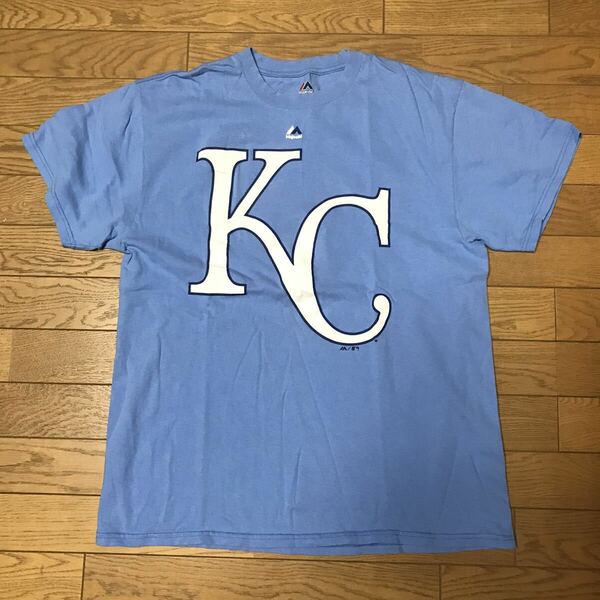 MLB KANSAS CITY ROYALS MEN’S SHORT SLEEVE T-SHIRTS (Majestic) size-L(着丈72身幅55) 中古 送料無料 NCNR