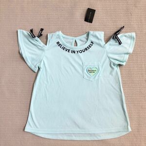 100cm 女の子肩空き袖フリルリボン付き　半袖Tシャツ　新品