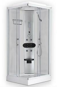 シャワーユニット LU1209-CP WHITE 曇り・透明ガラス 90x90x215h 格安！背中のマッサージ器付き！ LEDライト コントロールパネル付き