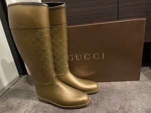 GUCCI★グッチ・レインブーツ(ゴールド)、長靴