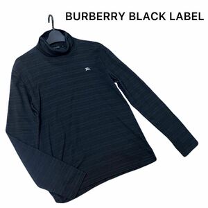 超美品 BURBERRY BLACK LABEL【魅力的なシャドーボーダー柄】ハイネックカットソー 長袖 ロンT サイズ2(M相当)/バーバリー 日本製 高級綿