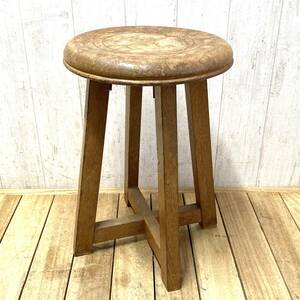 * из дерева круг стул табурет круг стул стул стул светло-коричневый тон Showa Retro античный интерьер старый инструмент произведение искусства 
