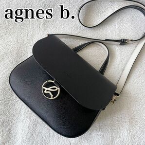 agnes b. 2way ショルダーバッグ ロゴ金具 レザー 黒 斜め掛け　ハンドバック