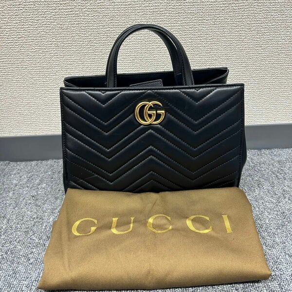 グッチ GUCCI GGマーモント ハンドバッグ ショルダー レザーブラック