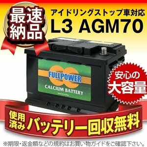 新品 自動車用バッテリー BMWミニ[クーパー/ワークス/クラブマン/ワン/MINI]対応 スーパーナット L3 AGM アイドリングストップ車対応