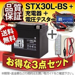 お得3点セット(バッテリー+充電器+電圧テスター)[YTX30L-BS互換]
