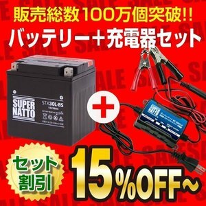 お得★ハーレー用バッテリー＋充電器セット[YTX30L-BS互換] STX30L-BS 密閉型