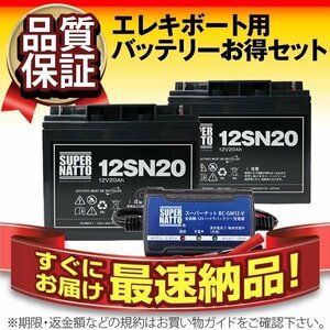 サイクルバッテリー ST1220E マリン バスボート エレキ用バッテリー お得3点セット 充電器＋バッテリー（12V20Ah） 2個 スーパーナット