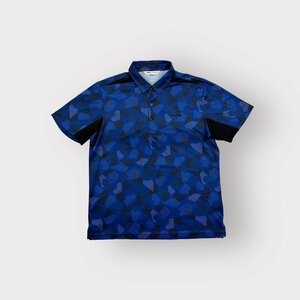 TIGORA ティゴラ 半袖ポロシャツ 総柄 ブルー サイズL トップス メンズ ヴィンテージ スポーツ ゴルフウェア