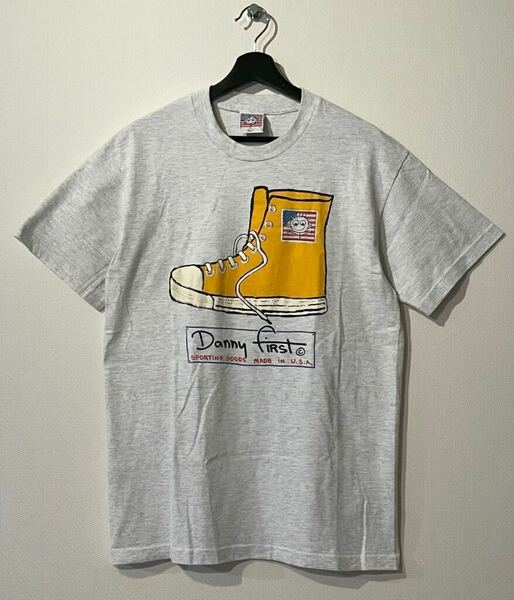 VINTAGE / 90s Danny first / スニーカープリントTシャツ/ SIZE:L / GRAY / USA製 / ダニーファースト / MADE IN USA / ヴィンテージ / 杢