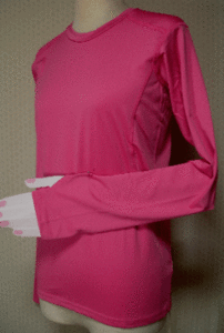 [UV cut,12 минут длина рукава ] дамский спорт 12 минут длина рукава футболка < розовый :L-2L>. пот скорость . стрейч, правый задний кромка монета карман 