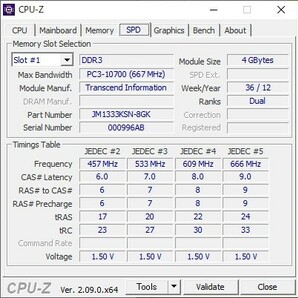 【中古・動作確認済】ノートPC用メモリ Transcend 8G KIT DDR3 1333 CL9 2枚の画像5