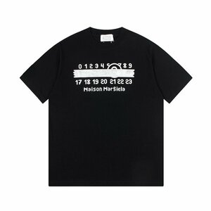 MM6 MAISON MARGIELA 半袖Tシャツ ロゴTシャツ プリント ナンバーロゴ 黒 テープ隠し トップス Lサイズ