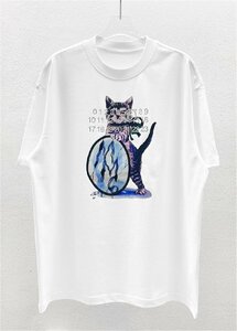 Maison Margiela mm6 メゾン マルジェラ キャット＆グリッター プリント Tシャツ 半袖 ホワイト カットソー Lサイズ