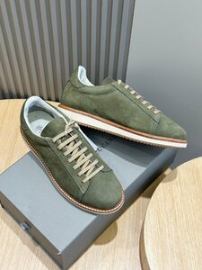 ブルネロクチネリ　BRUNELLO CUCINELLI メンズ　スニーカー　レザー　牛革　靴　シューズ　グリーン 2024ss 39-44　サイズ選択可能