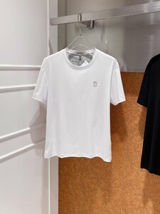 ブルネロクチネリ　BRUNELLO CUCINELLI メンズ　Tシャツ　刺繍ロゴ　シンプル　コットン　半袖　M-3XL　サイズ選択可能 白