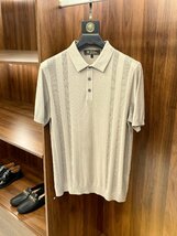 Loro Piana　ロロピアーナ メンズ 半袖 ポロシャツ Tシャツ 春夏 ベージュ Mサイズ 紳士服 ニットカットソー トップス ストライプ シルク_画像1