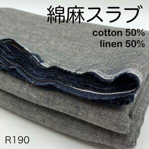 R190　綿麻スラブ　3ｍ　綿50％　麻50％　ネイビー×ホワイト系　日本製　生地