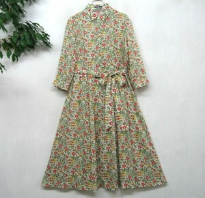 リバティ♪ KEITH キース ★ 花柄ロングワンピース 40 (11号) 七分袖 LIBERTY 人気プリント 鳥柄 ストロベリー ツリー Strawberry Tree 