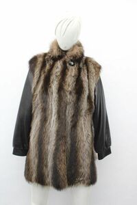  raccoon fur fur & black leather * coat american size 4-6