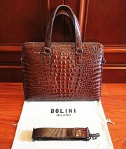 最高級逸品20万◆イタリア・ミラノ発*BOLINI/ボリニ・最上級牛革・クロコダイル*ビジネスバック/ブリーフケース/茶色_画像8