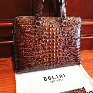 最高級逸品20万◆イタリア・ミラノ発*BOLINI/ボリニ・最上級牛革・クロコダイル*ビジネスバック/ブリーフケース/茶色の画像3