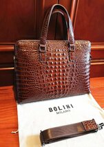 最高級逸品20万◆イタリア・ミラノ発*BOLINI/ボリニ・最上級牛革・クロコダイル*ビジネスバック/ブリーフケース/茶色_画像3