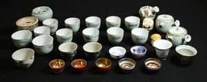  Kutani light mountain .. flat cheap . mountain work sake cup and bottle sake cup sake cup small teapot teacup tea utensils era thing tea utensils ..31 point set 