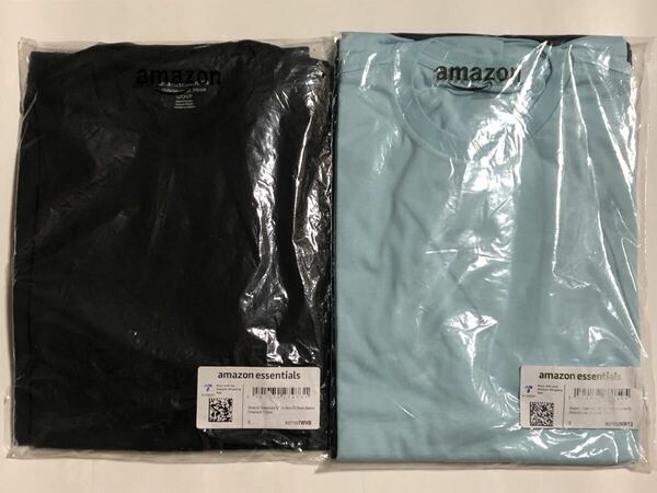 未開封 未使用 タグ付 amazon essentials 4着 Tシャツ M 〜 L 相当 半袖 シャツ アマゾン プライベートブランド PB ブラック ネイビー 水色